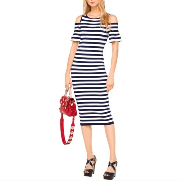 MICHAEL Michael Kors Striped Cold Shoulder Dress - Picture 9 of 10